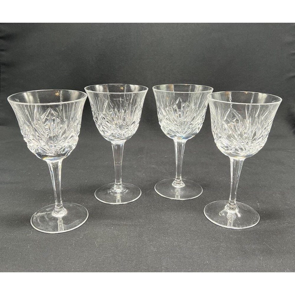 Set of 4 Gorham‎ Crystal Cherrywood Clear Cut Criss-Cross Fan Wine Glasses